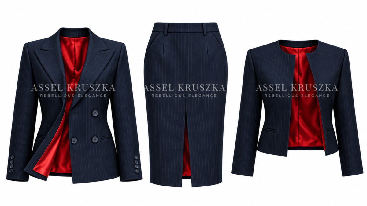 Pinstripe suit — Navy detail